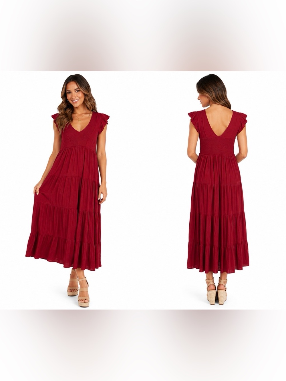 NWT PrettyGarden Burgundy Smocked Tiered Maxi Dress XXL